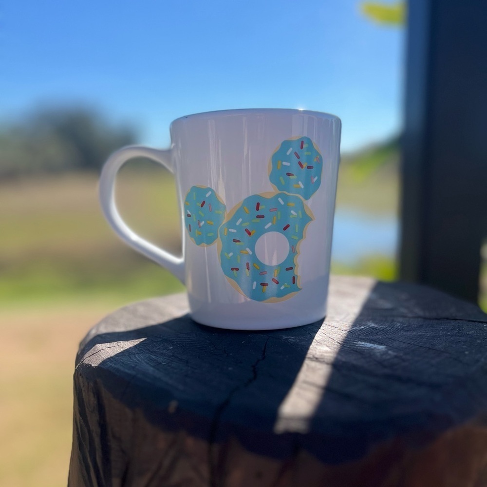 Disney I Run On Disney and Caffeine Ceramic Coffee Mug Mickey Donut Glitter